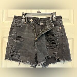 American Eagle distressed black denim shorts, size 2